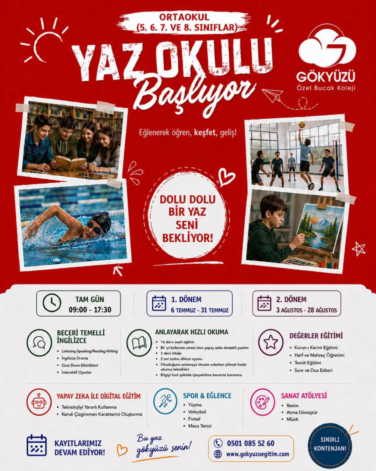 Gökyüzü Özel Bucak Koleji’nde ortaokul yaz okulu kayıtları başladı