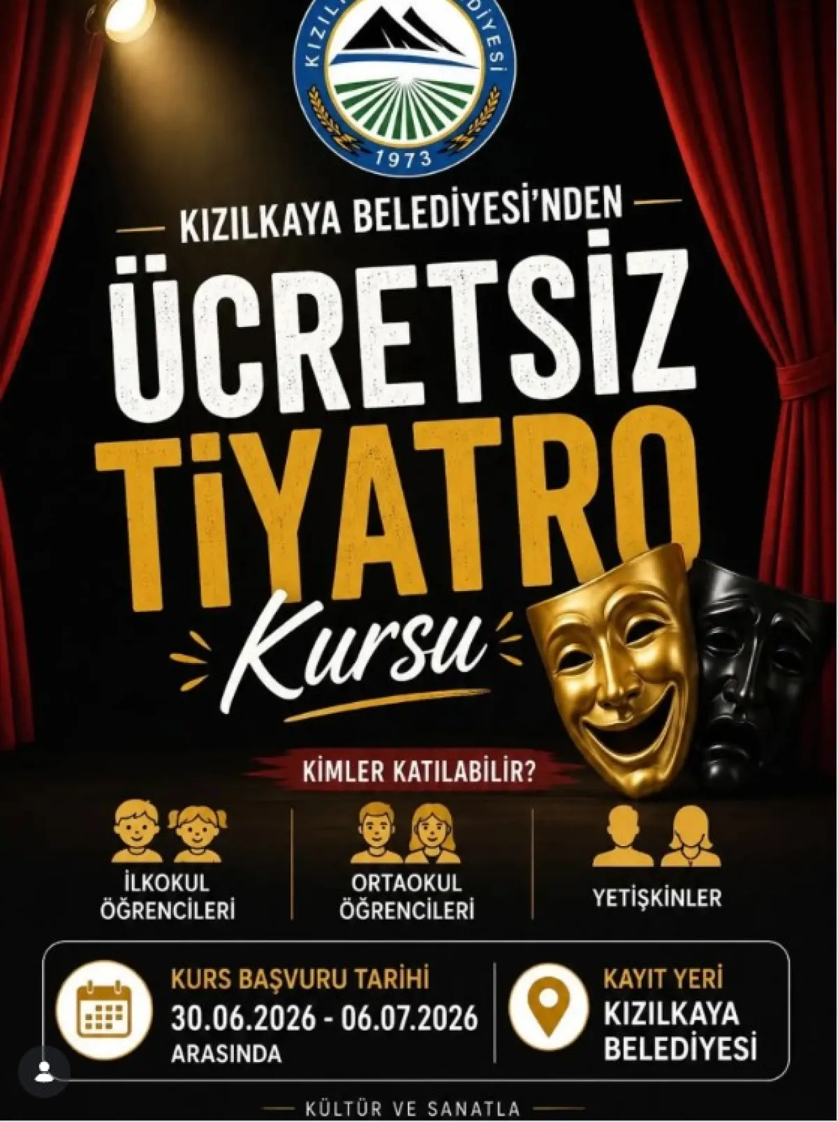 Kızılkaya Belediyesi’nden Ücretsiz Tiyatro Kursu