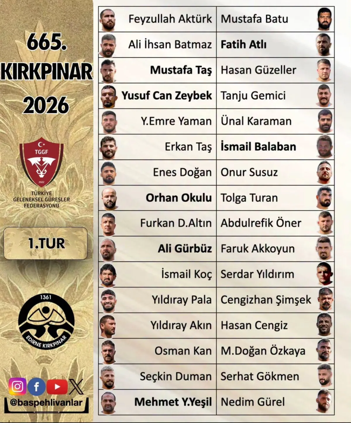 2026 Kırkpınar Başpehlivanlık 1. Tur Eşleşmeleri Canlı İzle: Kırkpınar Güreşleri Hangi Kanalda?