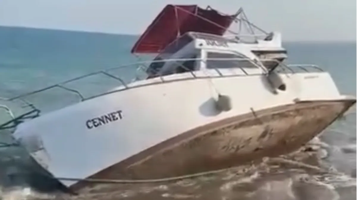 Arızalanan tekne, çekilirken kısmen battı