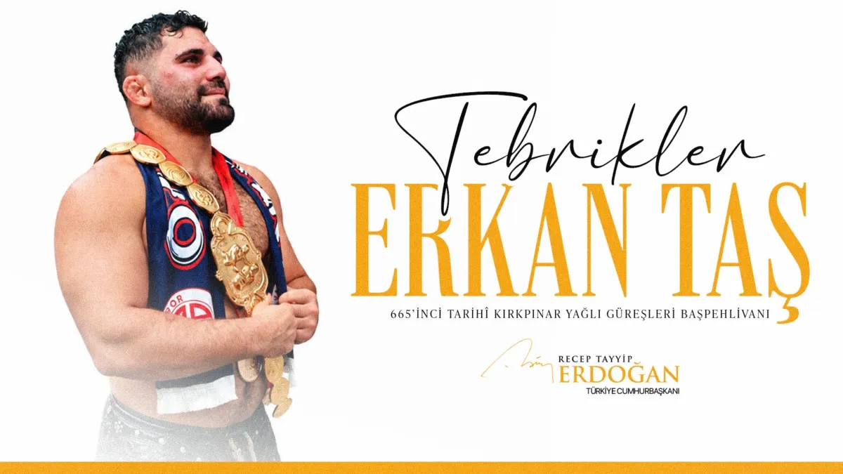 Cumhurbaşkanı Erdoğan, başpehlivanlık unvanını kazanan Erkan Taş’ı tebrik etti