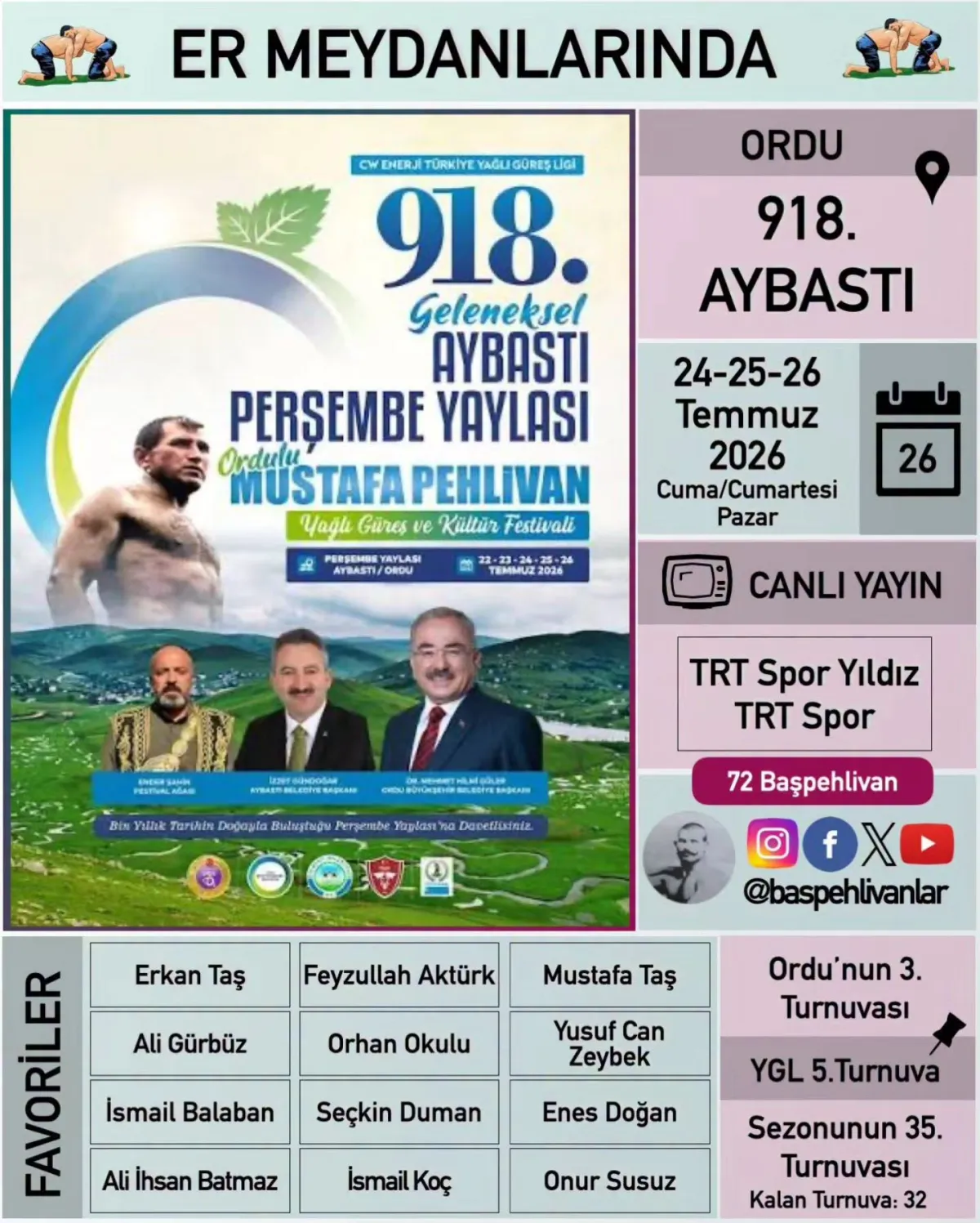 Canlı İzle ! 2026 Ordu 918. Aybastı Perşembe Yaylası Yağlı Güreşleri Başladı .Başpehlivan Kim Olur