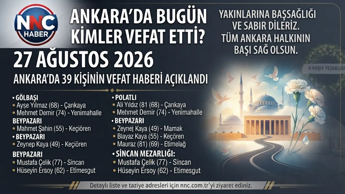 Ankara’da Bugün Kimler Vefat Etti? 27 Ağustos 2026 Ankara’da 39 Kişinin Vefat ve Defin Listesi