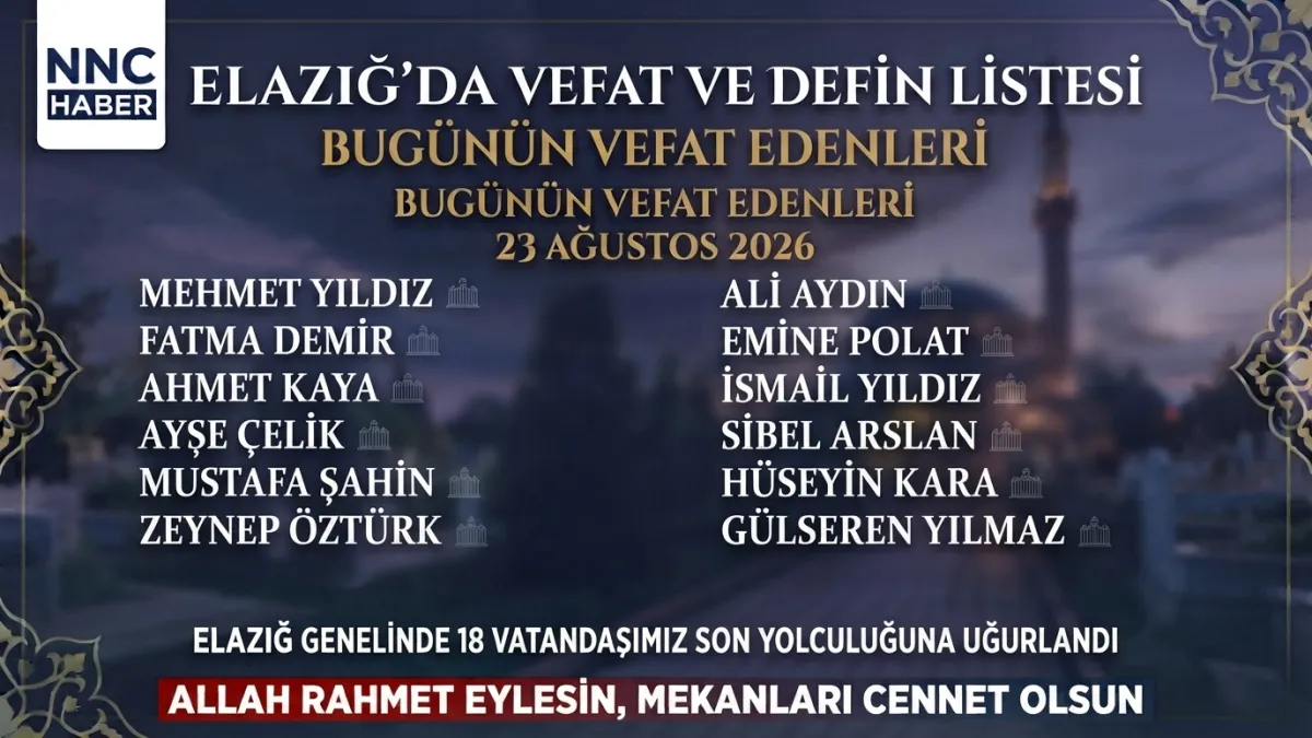 Elazığ’da bugün kimler vefat etti? 23 Ağustos 2026 Elazığ 12 kişi vefat ve defin listesi