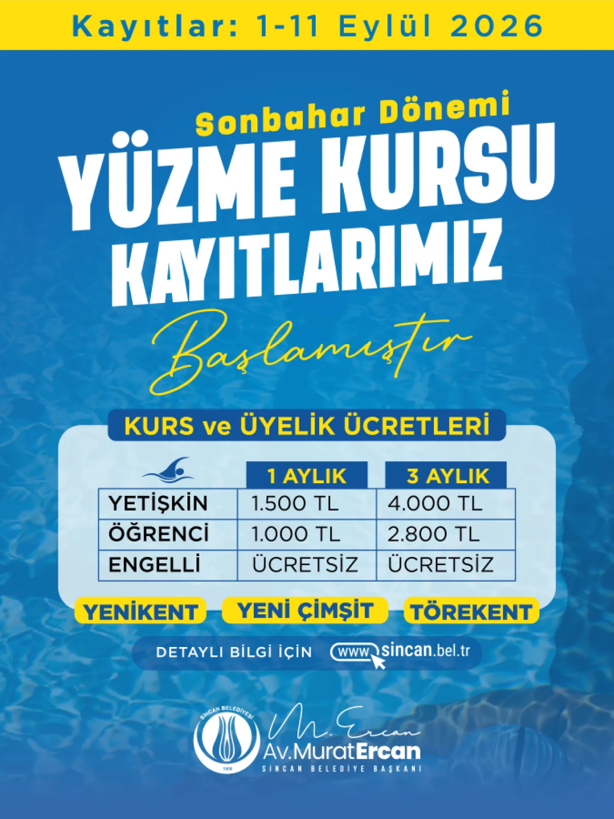 Ankara Sincan’da Yüzme Kurslarında Yeni Dönem Başladı