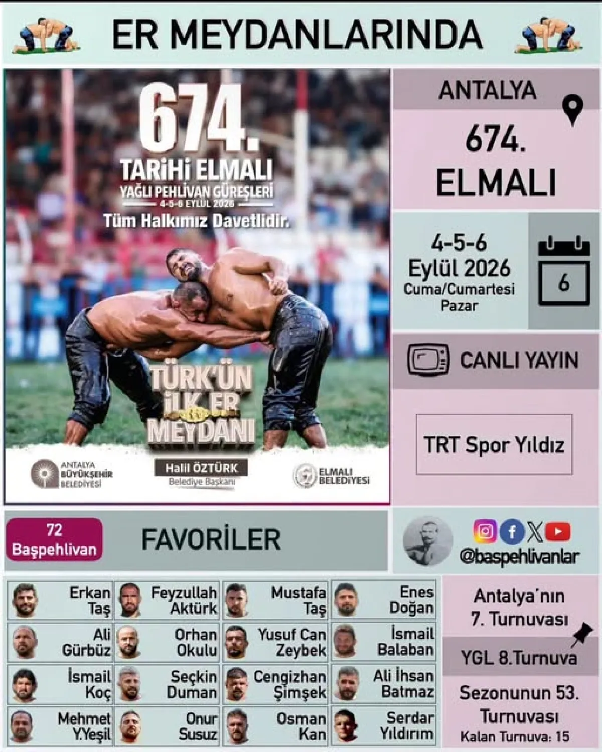 Canlı İzle ! 2026 Elmalı’da 64 Başpehlivan Er Meydanında Başpehlivan Kim Olacak?