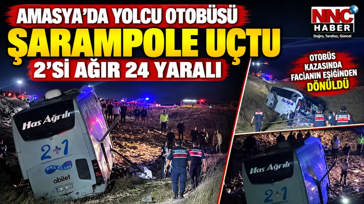 Amasya Merzifon’da Otobüs Kazası: Şarampole Uçtu, 2’si Ağır 24 Yaralı