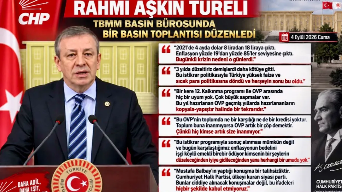 CHP’li Türeli’den OVP’ye Sert Eleştiri: “Türkiye’nin Geleceğine Yön Verecek Bir Program Değil”