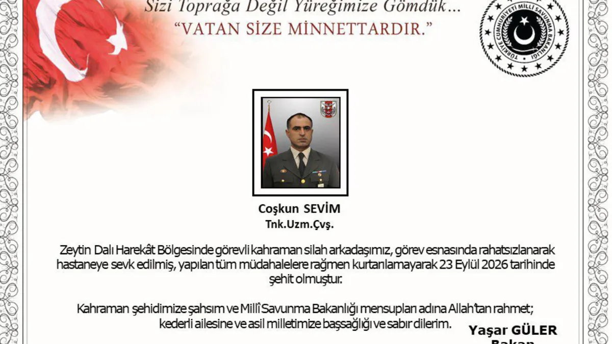 Hastanede tedavi görüyordu: Uzman çavuş Coşkun Sevim’den acı haber