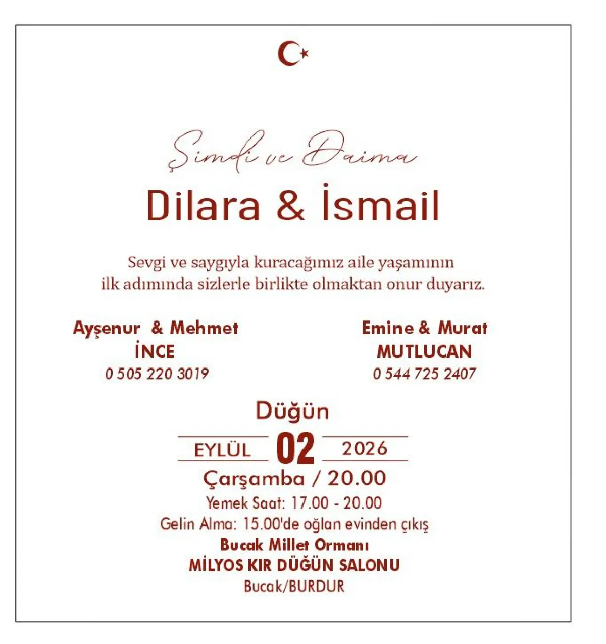 Dilara ve İsmail çiftinin mutlu günü Tüm Bucak halkı davetlidir