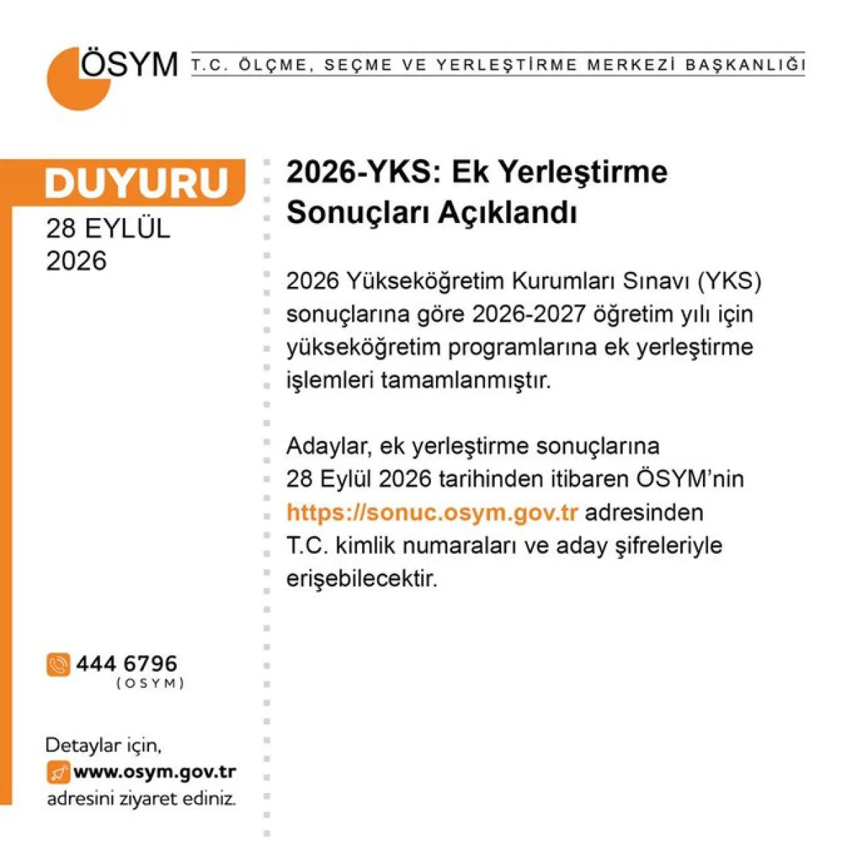 2026 YKS Ek Tercih Sonuçları Açıklandı