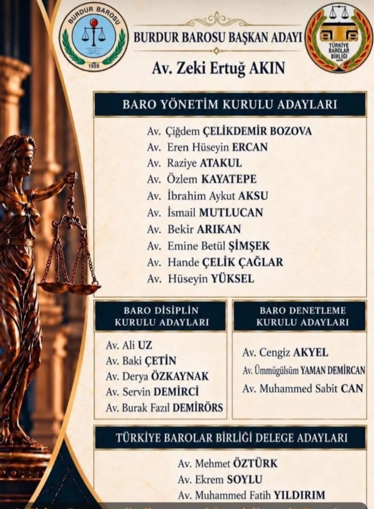 Burdur Barosu’nda Sandıktan Zeki Ertuğ Akın Çıktı! Çiğdem Çelikdemir Bozova Bucak Temsilcisi seçildi